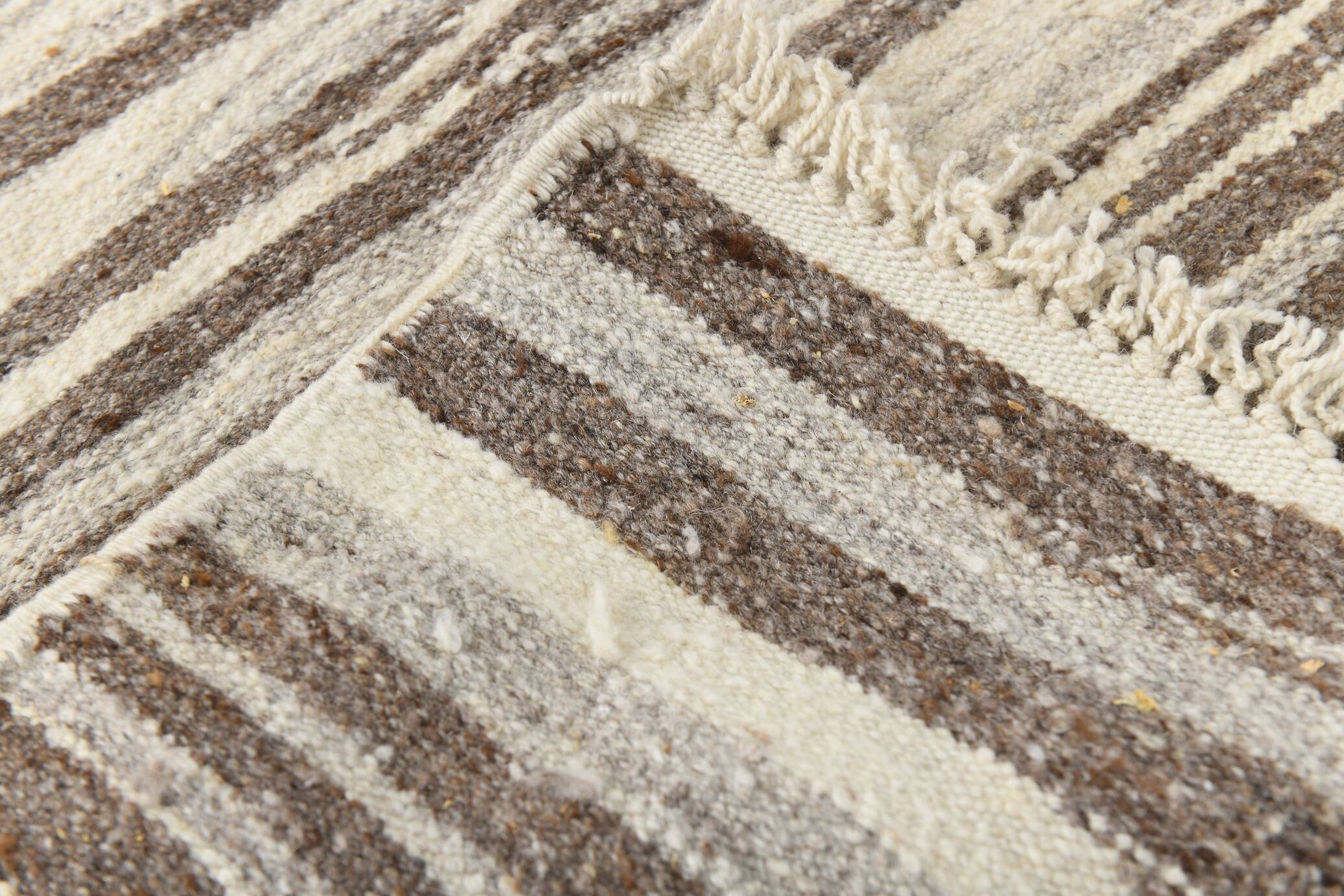 8x10 Beige & Light Brown %100 Wool Handmade Striped Kilim Rug, 232x291 Cm