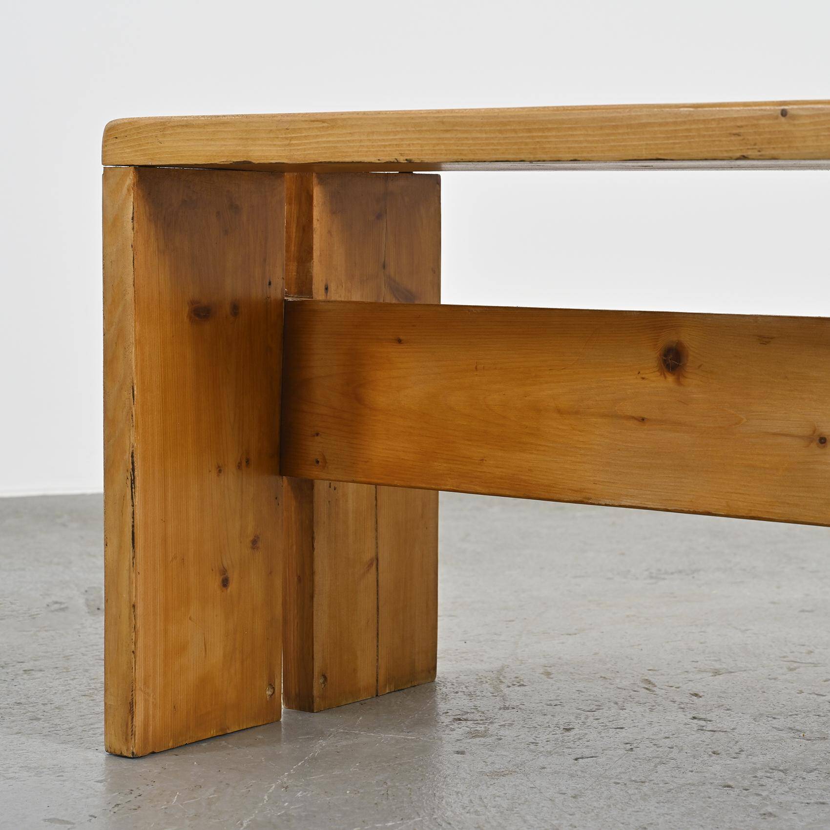 Large solid pine bench, Les Arcs, circa 1973