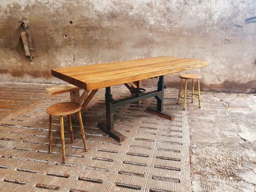 Industrial dining table oak on a workbench frame