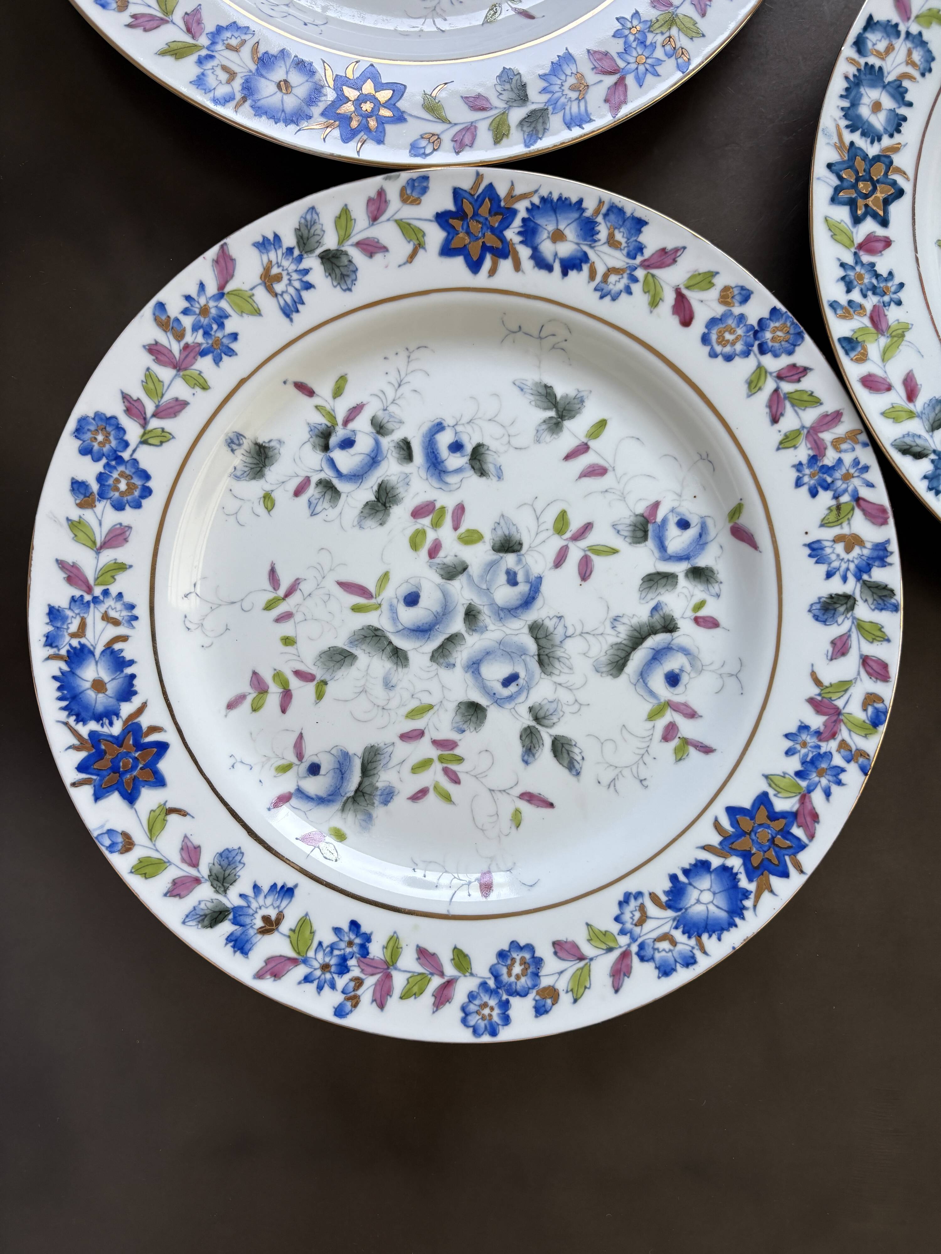 Lot de 6 assiettes plates florales vintage