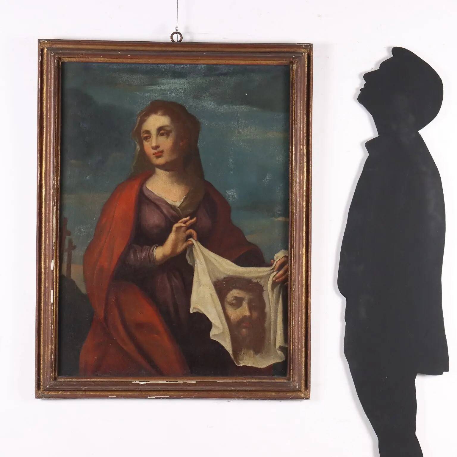 Ancient painting with a religious subject, oil on canvas, 17th century.