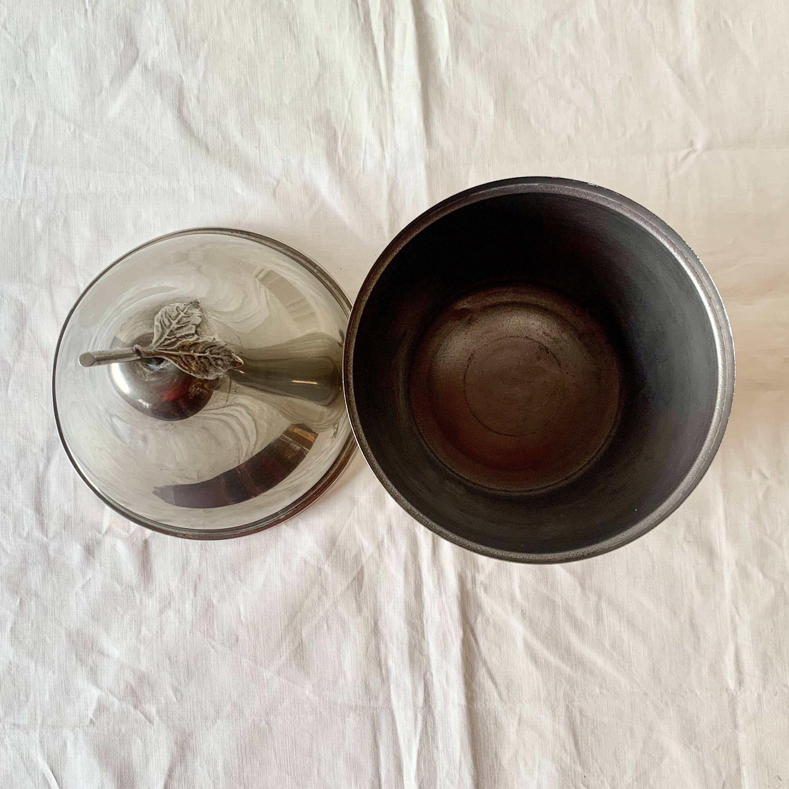 Chromed metal pear - 1 carafe and 6 amber crystal glasses - liquor cellar