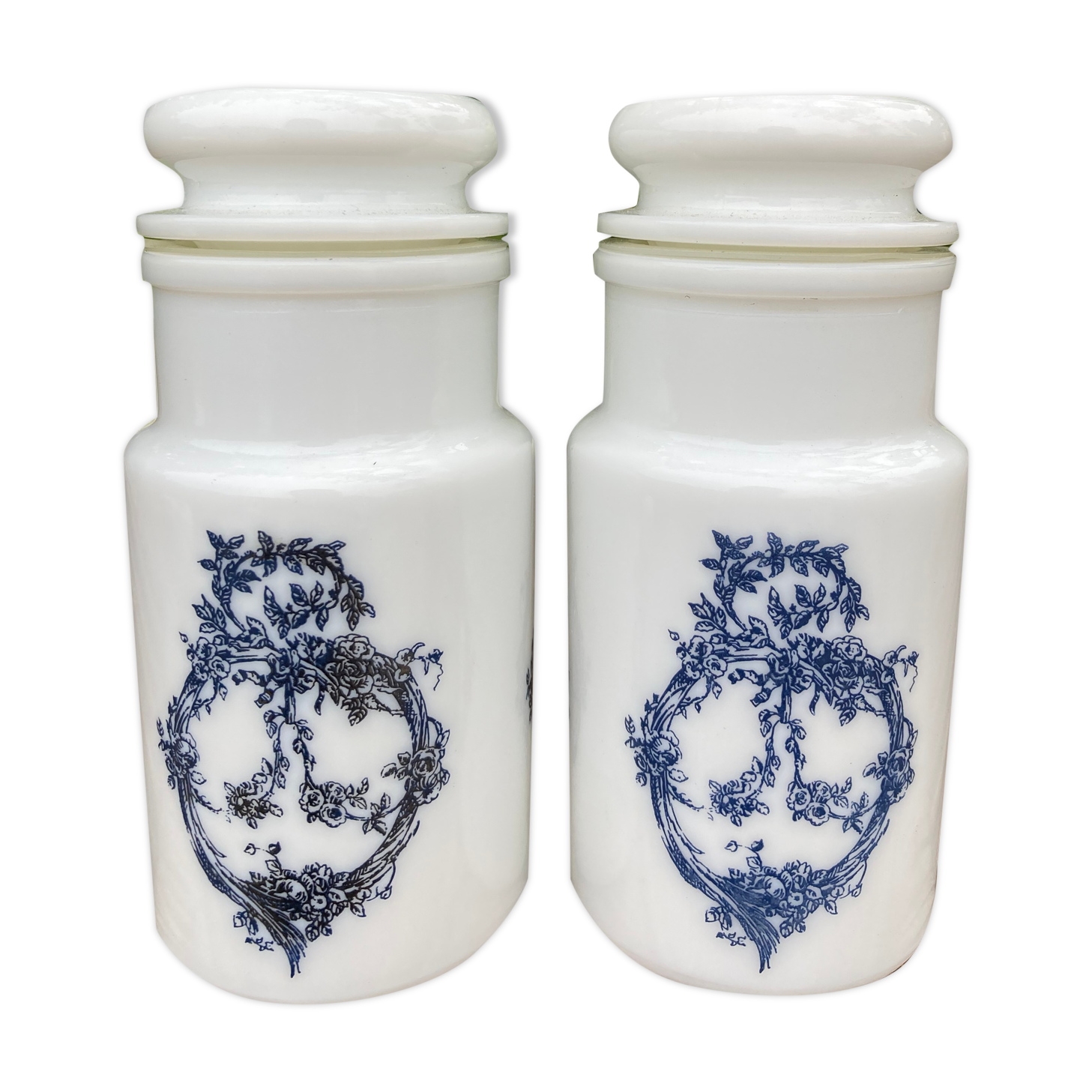 Vintage opaline apothecary pots