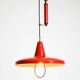 Mid-Century Modern red aluminum pendant lamp, height adjustable, Italy