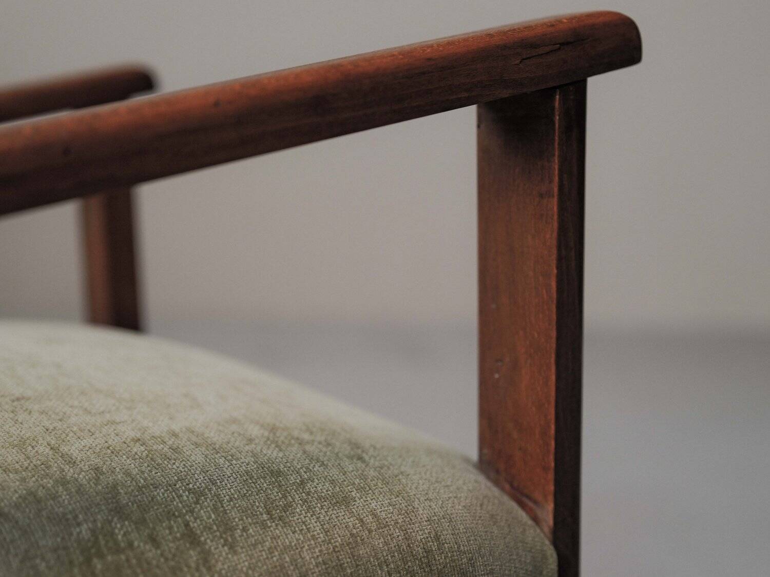 French modernist armchair in wood and green velvet, 1950s