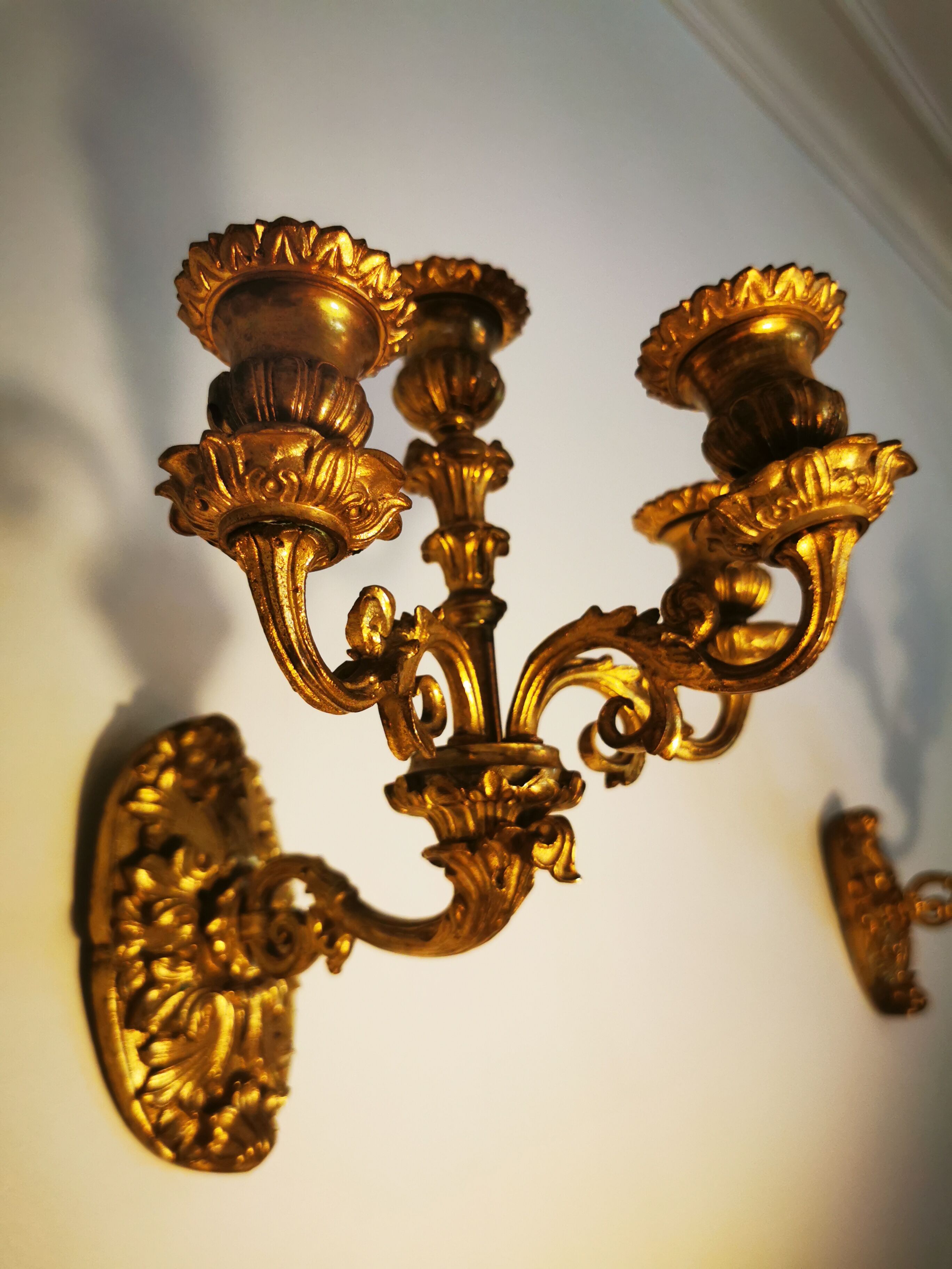 Pair of appliques in gilded bronze and brass late nineteenth h:26CM