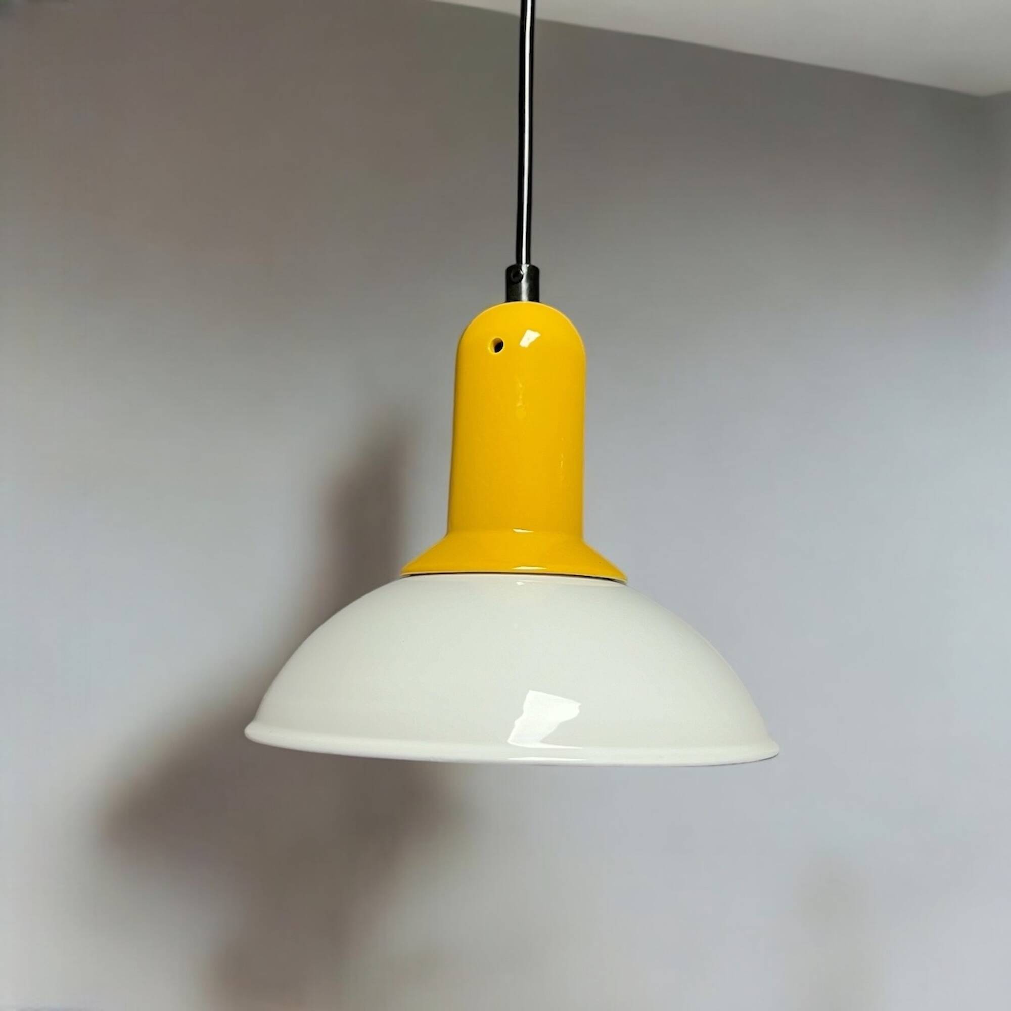 Vintage 80s Yellow Ceramic Pendant Lamp by Imago Italy - New Old Stock