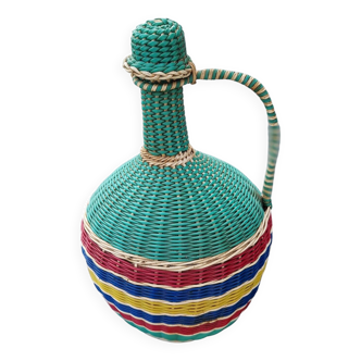 Grande bouteille scoubidou tressé 1960