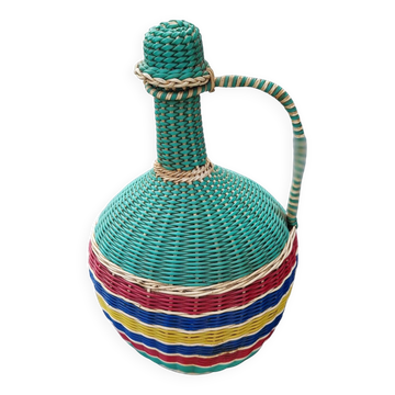 Grande bouteille scoubidou tressé 1960