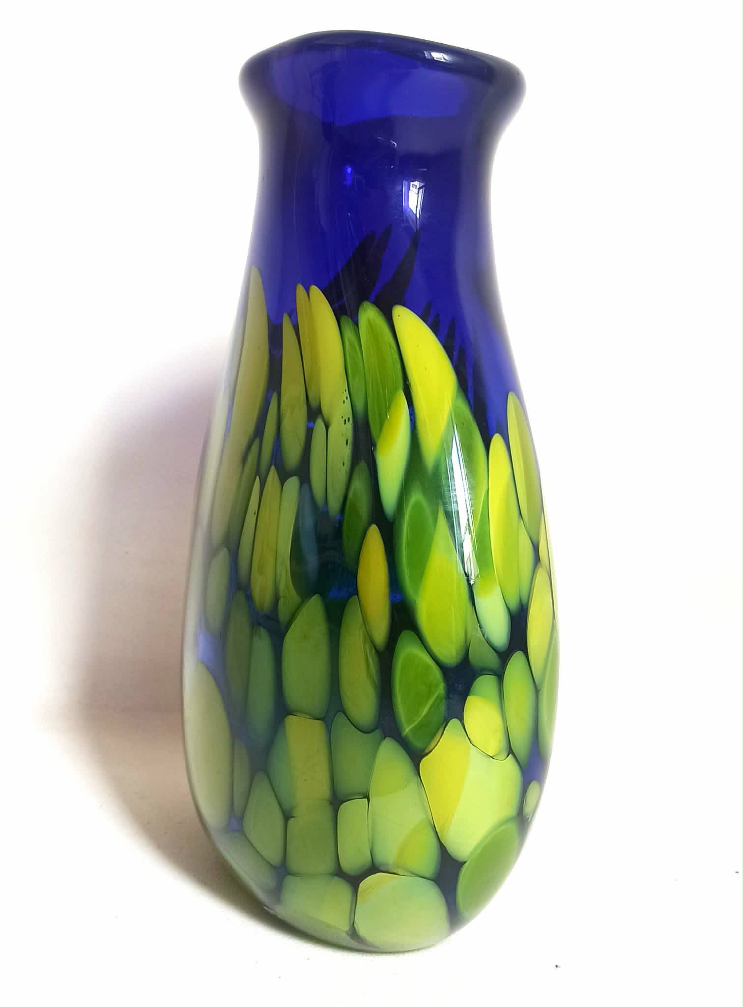 Cobalt blue vase with yellow inclusion Height 33 cm