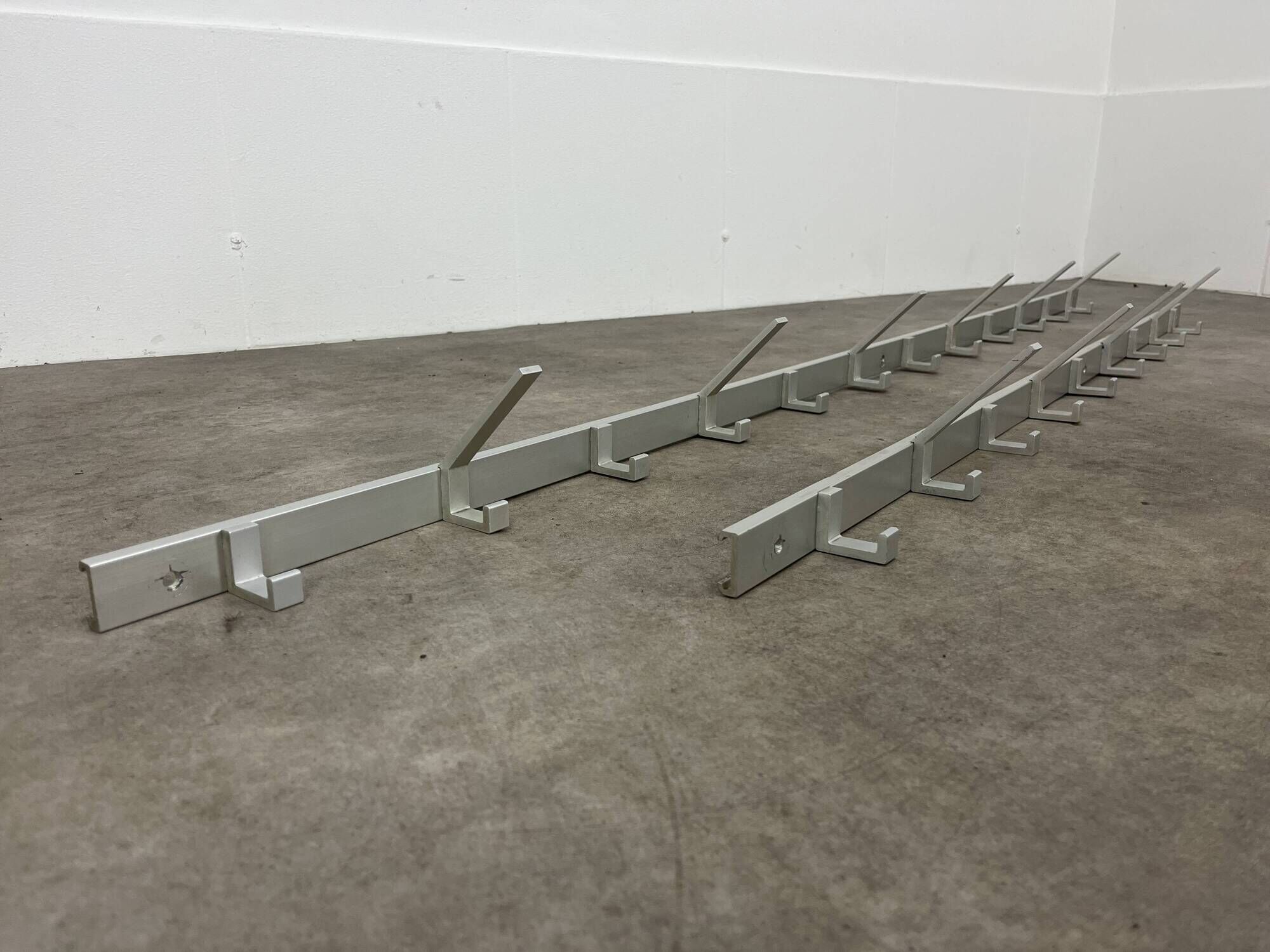 70s design aluminum wall coat rack, 21 hooks
