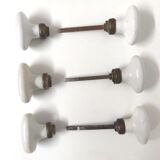 Set of 3 white porcelain button door handles