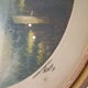 Old pair of lithographs house at the edge of the water signed wooden medallion frame