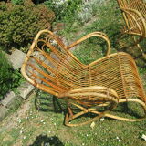 Pair vintage rattan armchairs
