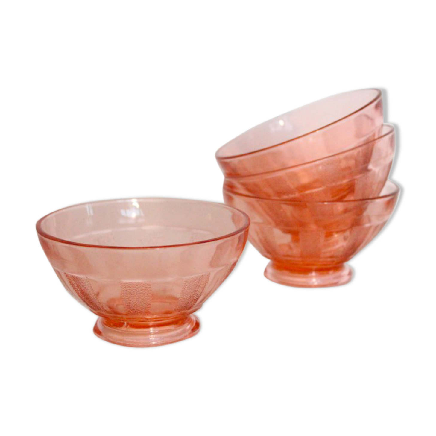 Set of 4 pink glass bowls