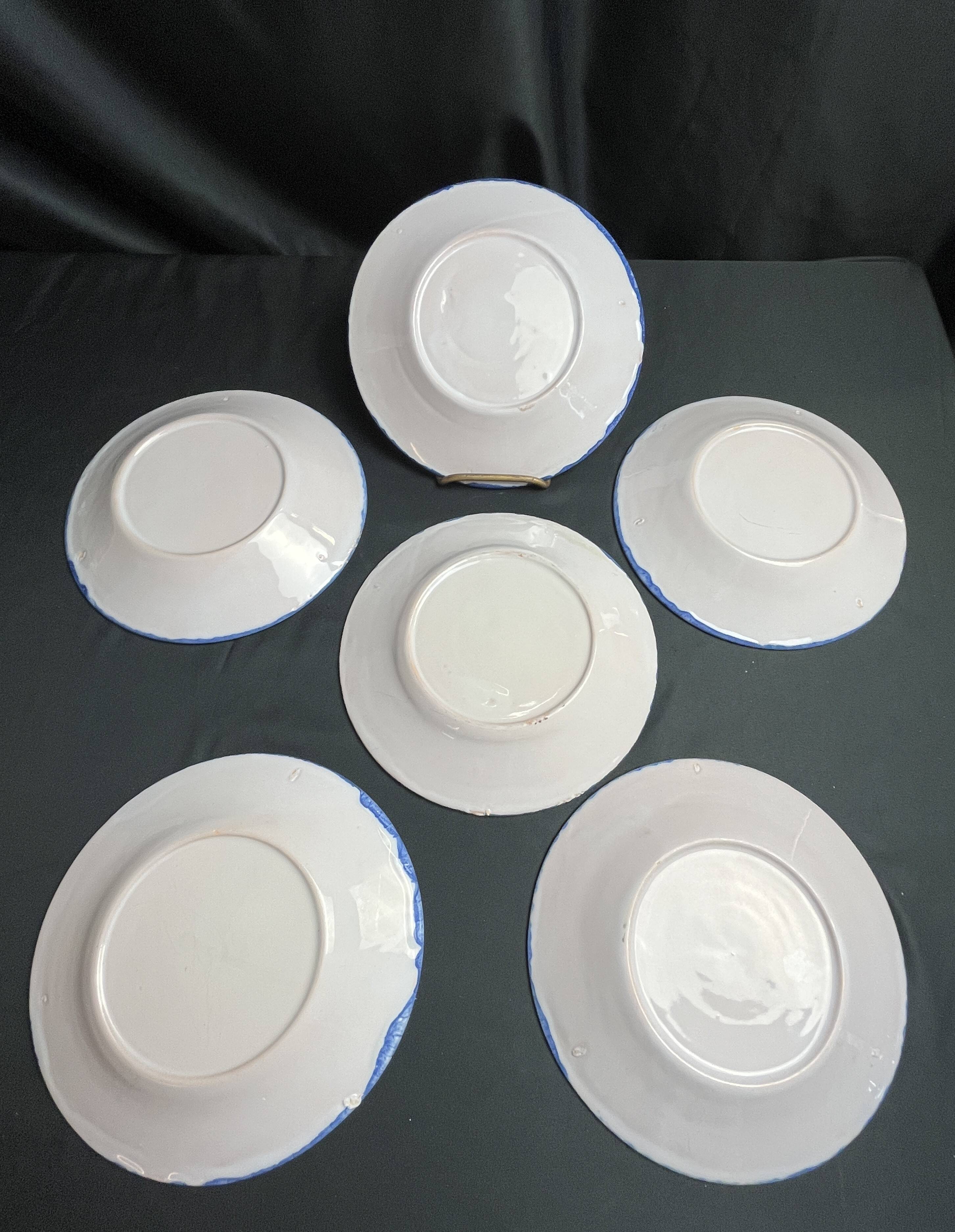 Série 6 assiettes faïence décor coq XXème