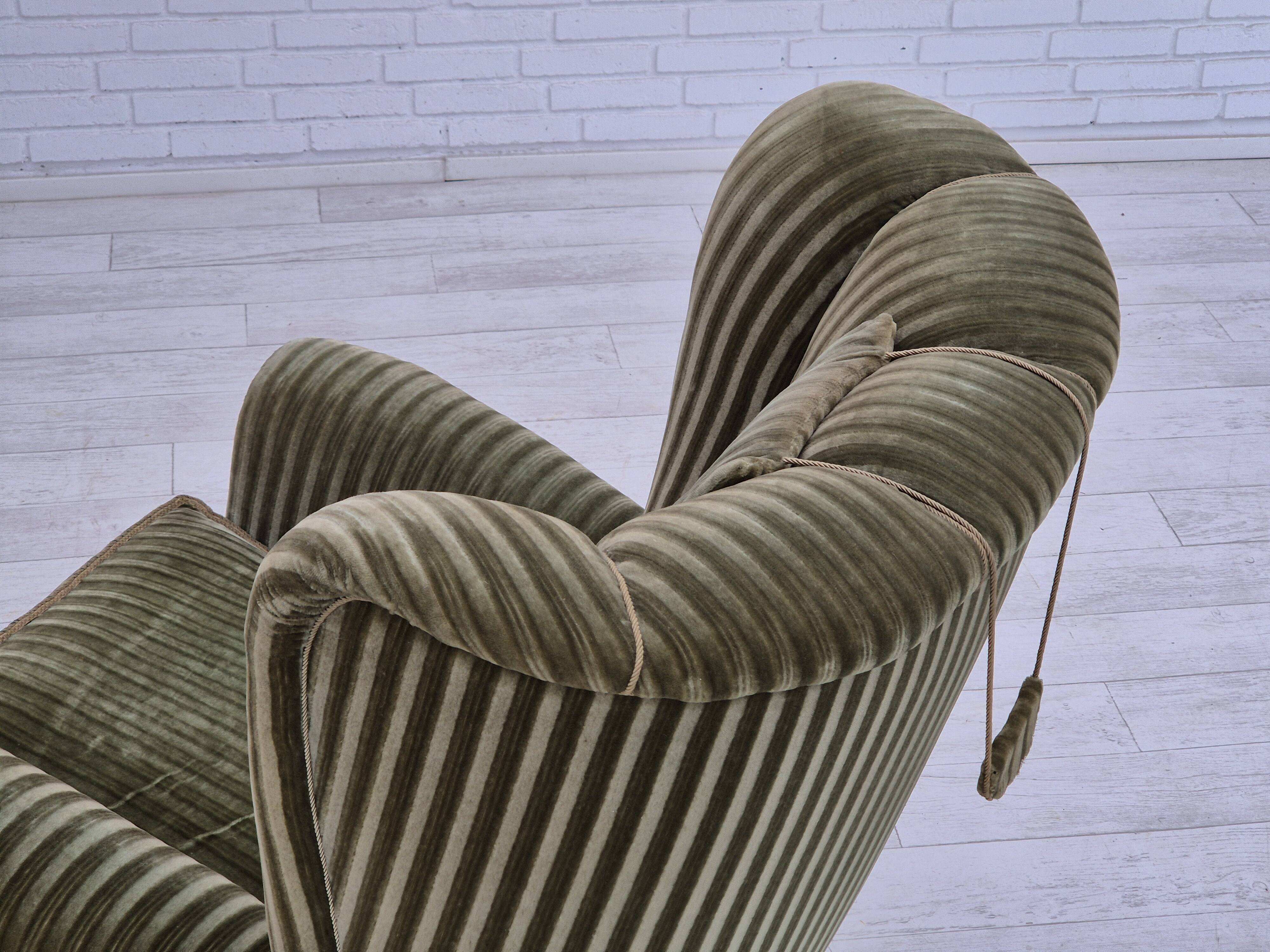 1960s, Danish highback relax armchair, original condition, green furniture velour.