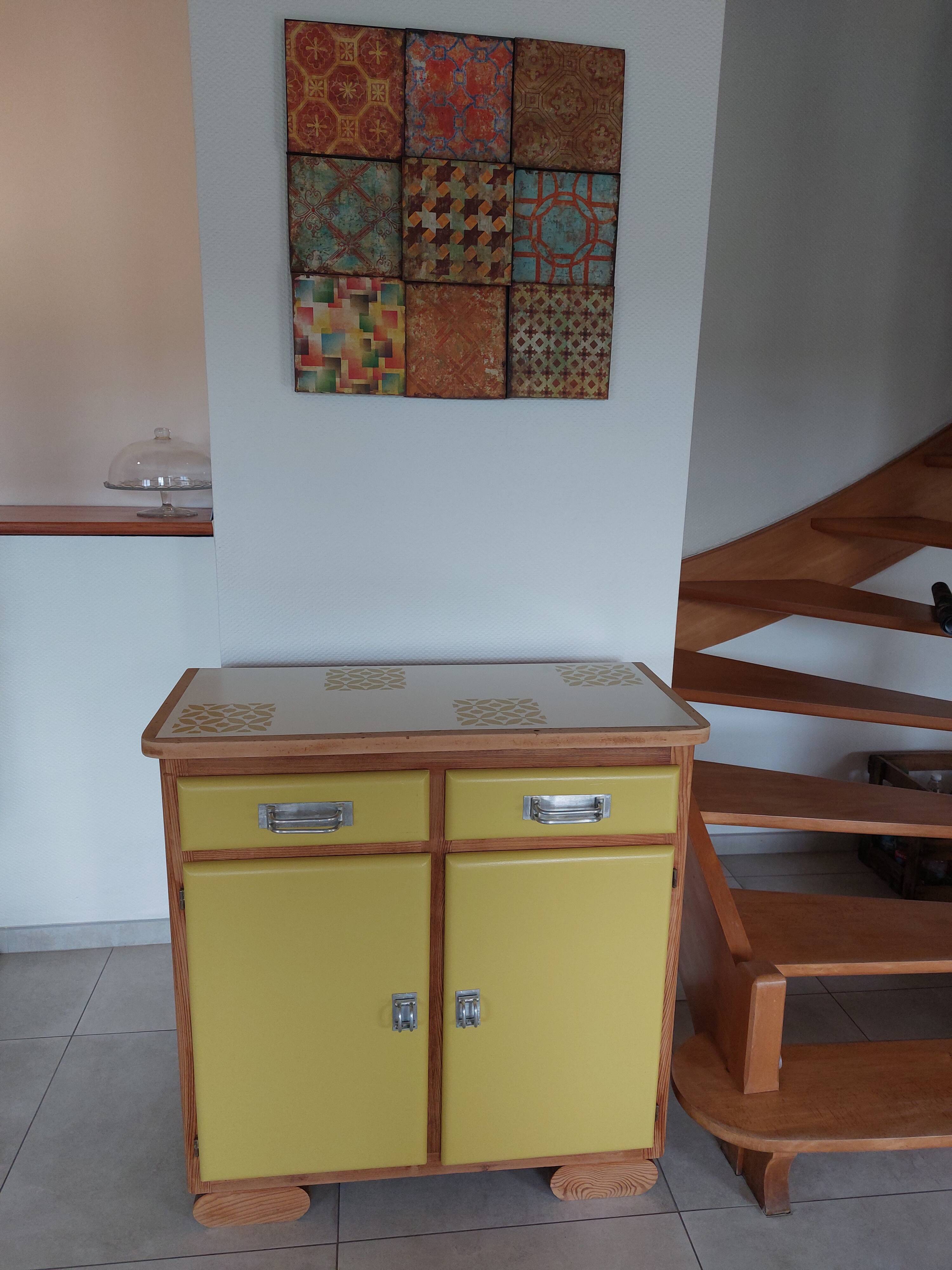 Mado buffet in wood, marble and copper, restored