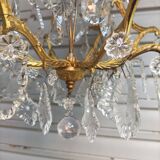 Rare old cage chandelier in gilded bronze and crystal 4 lights / WORKING CONDITION LEFT?