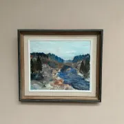 Original Swedish Oil on Canvas – “Landscape with River and Forest” by Kaj – Signed – Vintage & Framed – 60 × 52 cm (23.6" × 20.5")