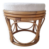 Pouf en rotin et tissu bouclette