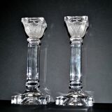 Set of 2 sandblasted crystal candlesticks in lalique art deco style - rattenberg crystal factory in austria