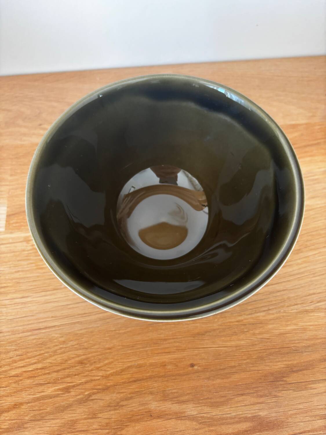 Vintage set of 3 numbered olive green bowls