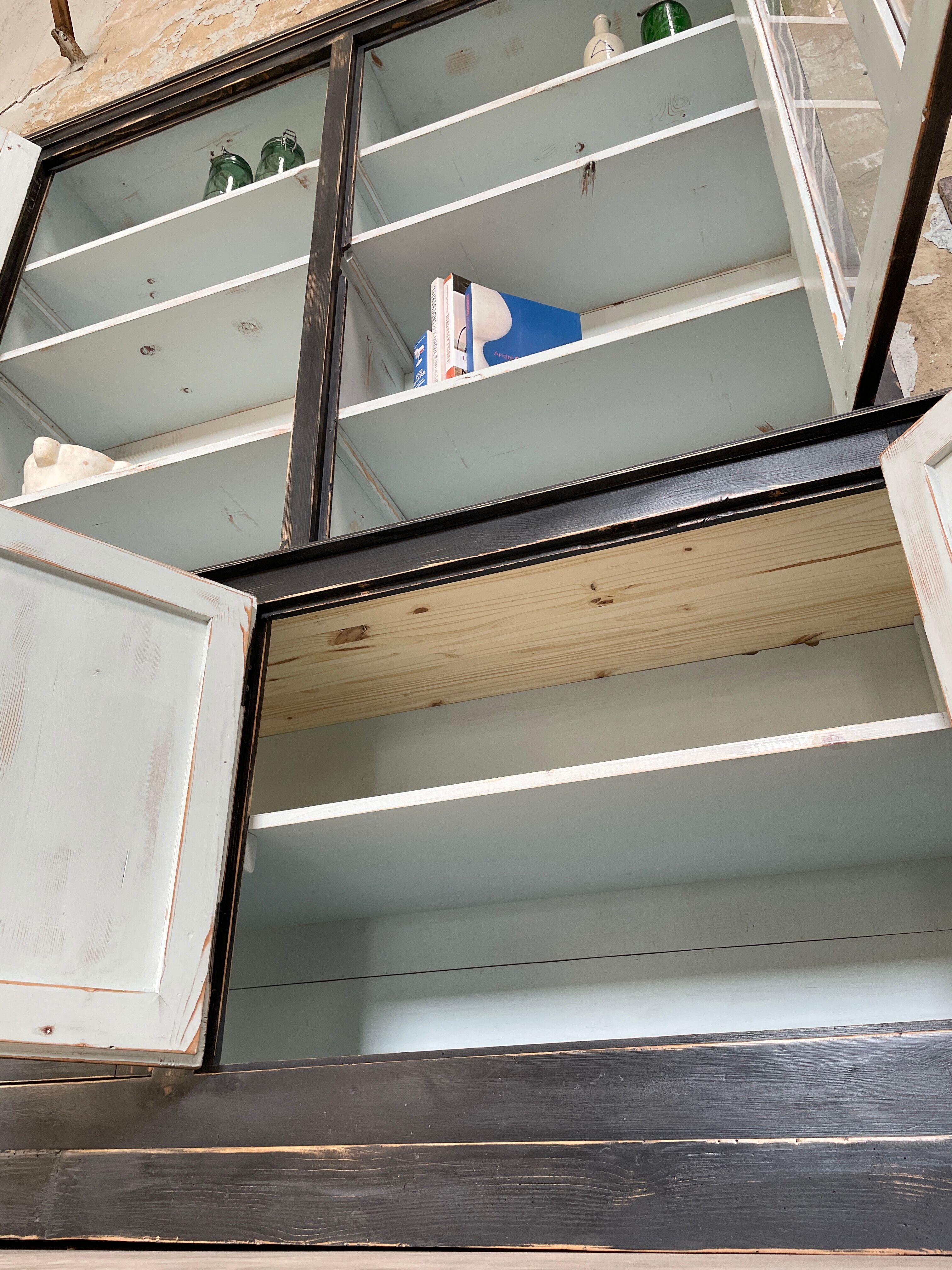 Display cabinet in patinated wood