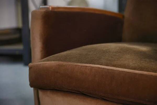 Pair of Art Deco velvet club chairs in the style of Jules Leleu, 1930s