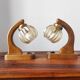 Pair of vintage 1970s mid-century Scandinavian lamps with amber globe.