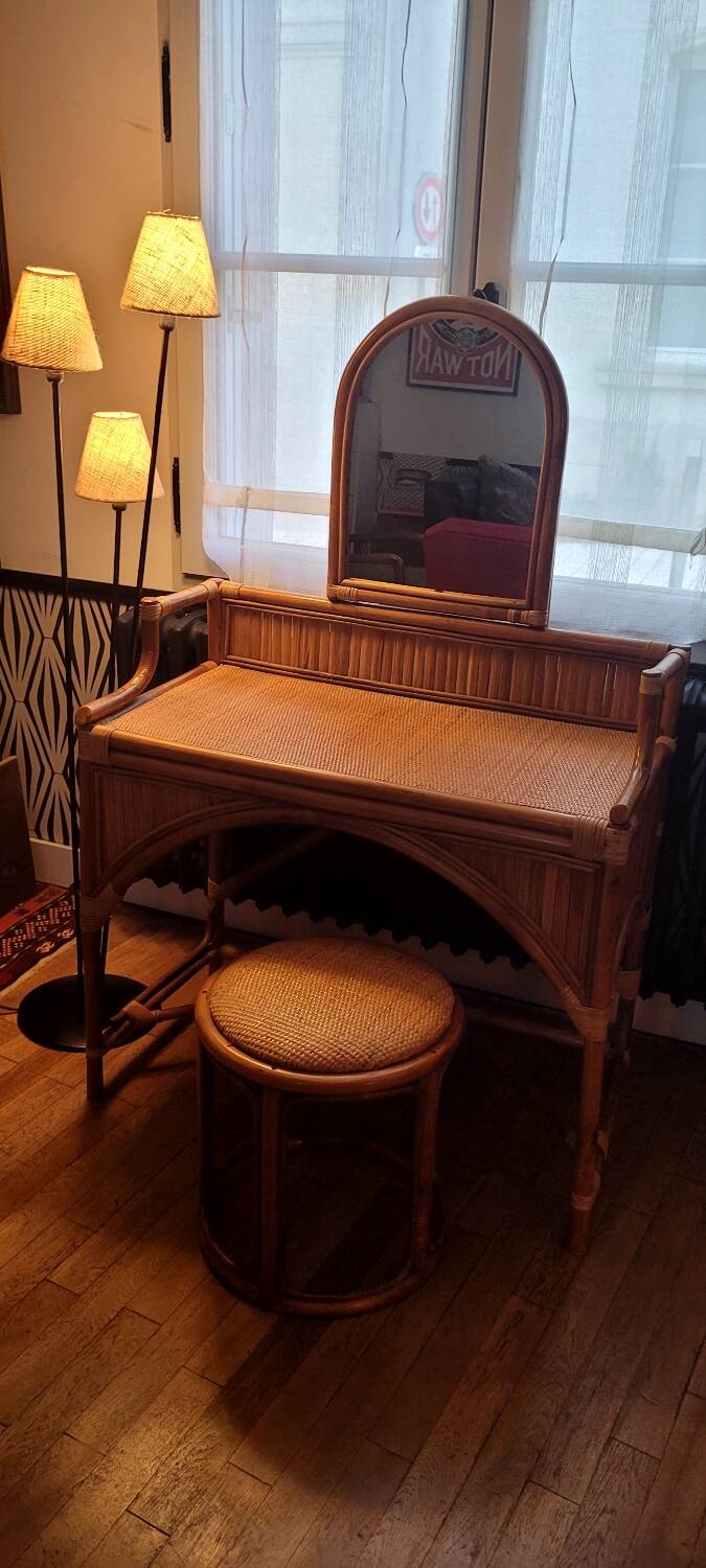Magnificent bamboo dressing table and its stool.