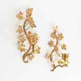 Gilt Pair of 1960's Italian 'Ivy' candle holders
