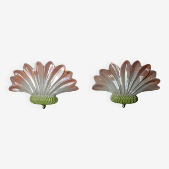 Pair of ceramic lotus flower sconces, AI minervino, italy, 1970