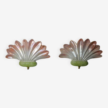 Paire d'appliques fleurs de lotus céramique, AI minervino, italie, 1970