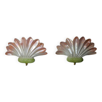 Paire d'appliques fleurs de lotus céramique, AI minervino, italie, 1970