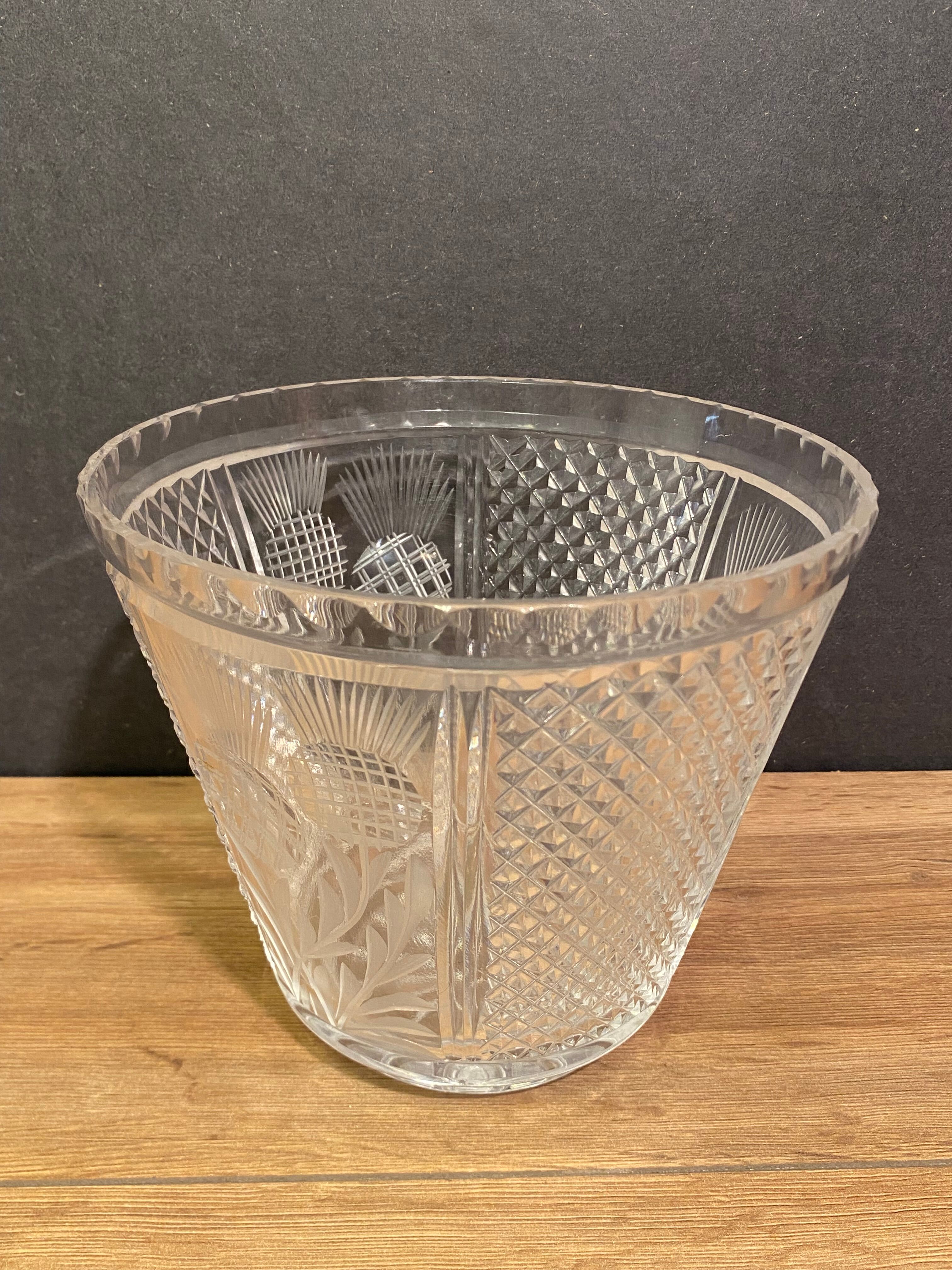 Crystal vase with diamond point decoration and thistles