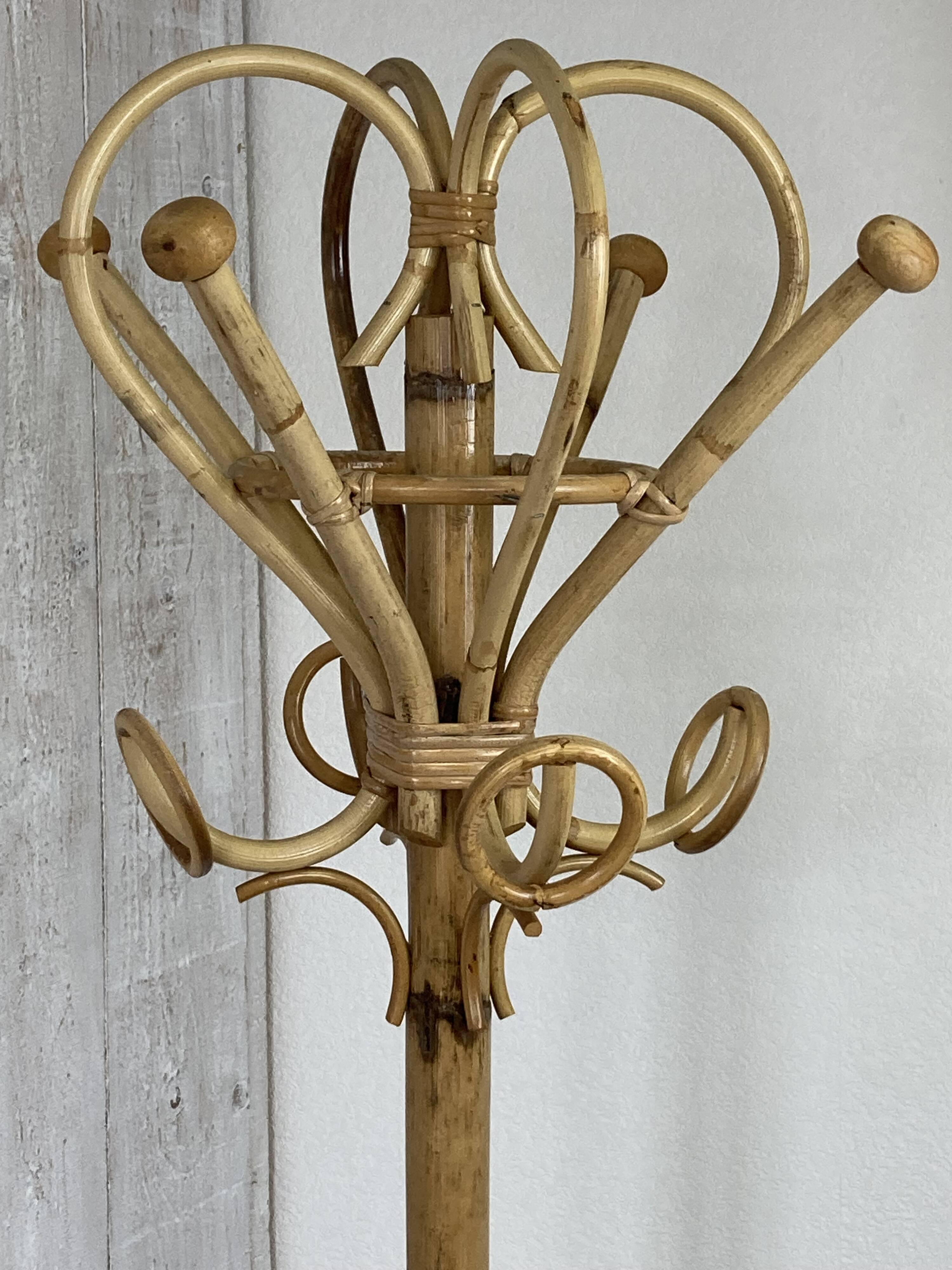 Vintage rattan coat rack