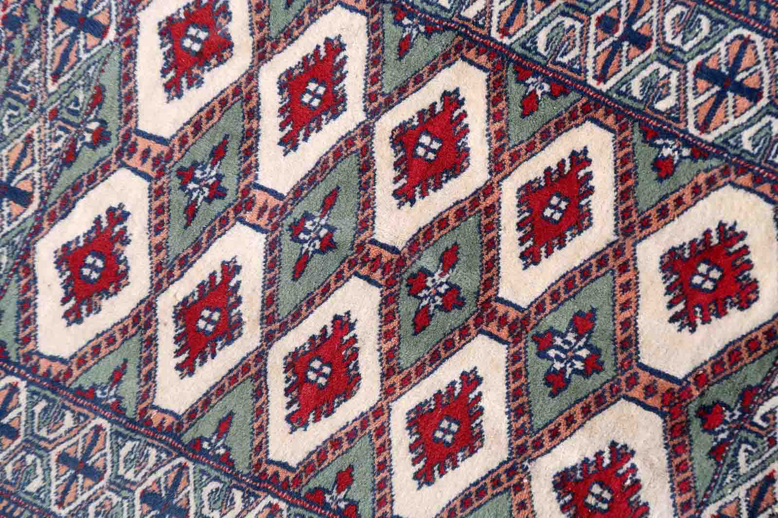 Handmade vintage rug Uzbek Bukhara 56cm x 83cm 1970s