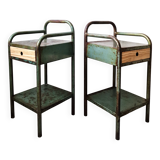 Pair of bedside tables in patinated metal