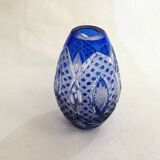 Small Bohemian crystal vase, cut with cobalt lining