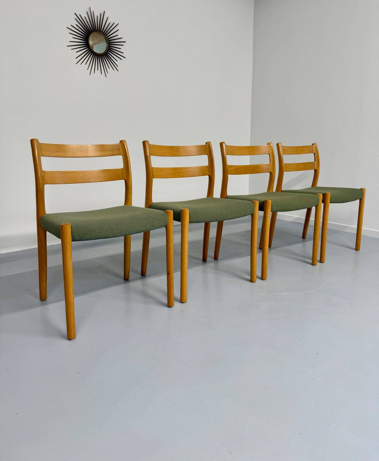 Set of 4 beech chairs designed by Niels Otto Møller, solid vintage beech