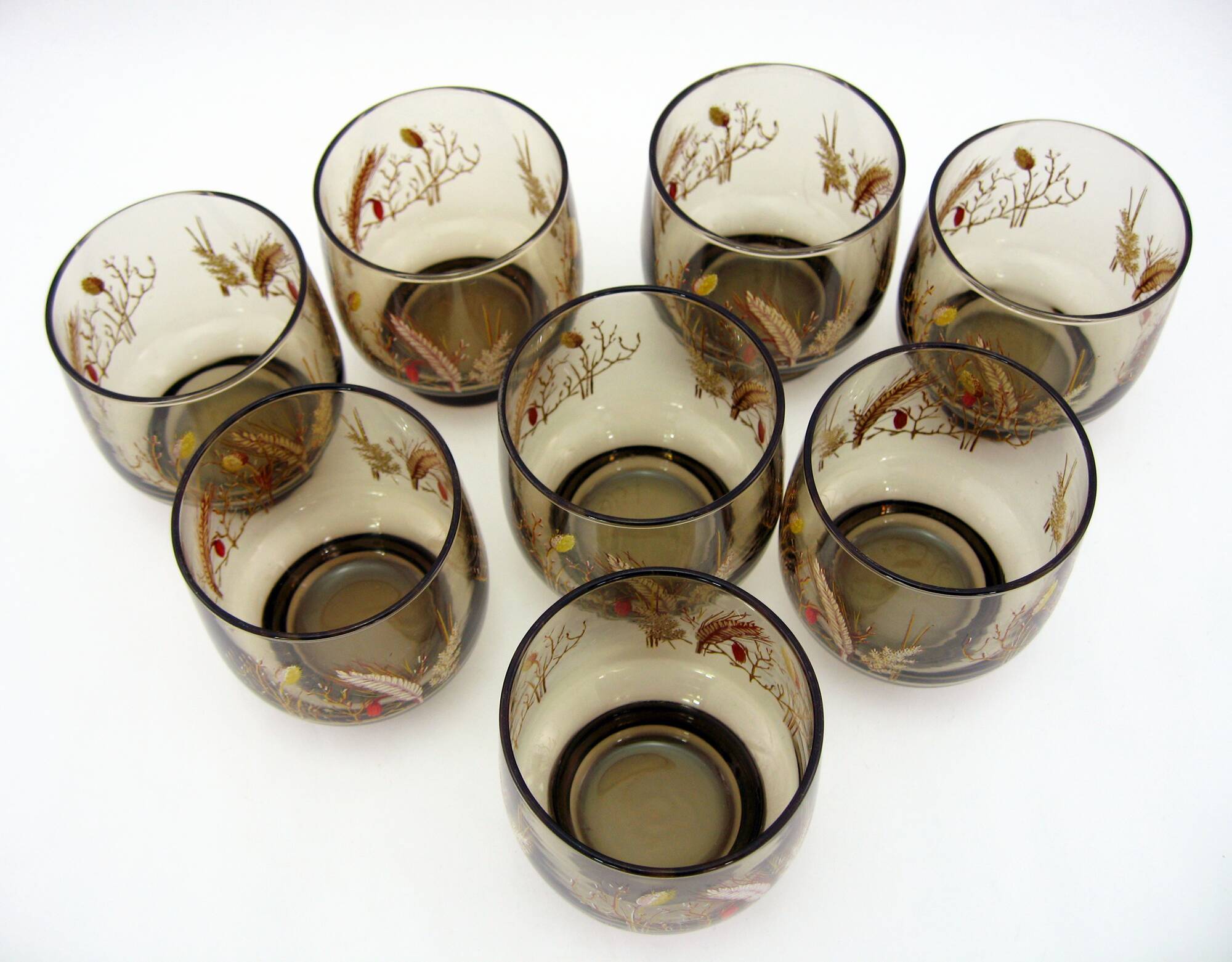 8 smoked glass goblets - Tivoli Luminarc Arcoroc France - vintage 70s