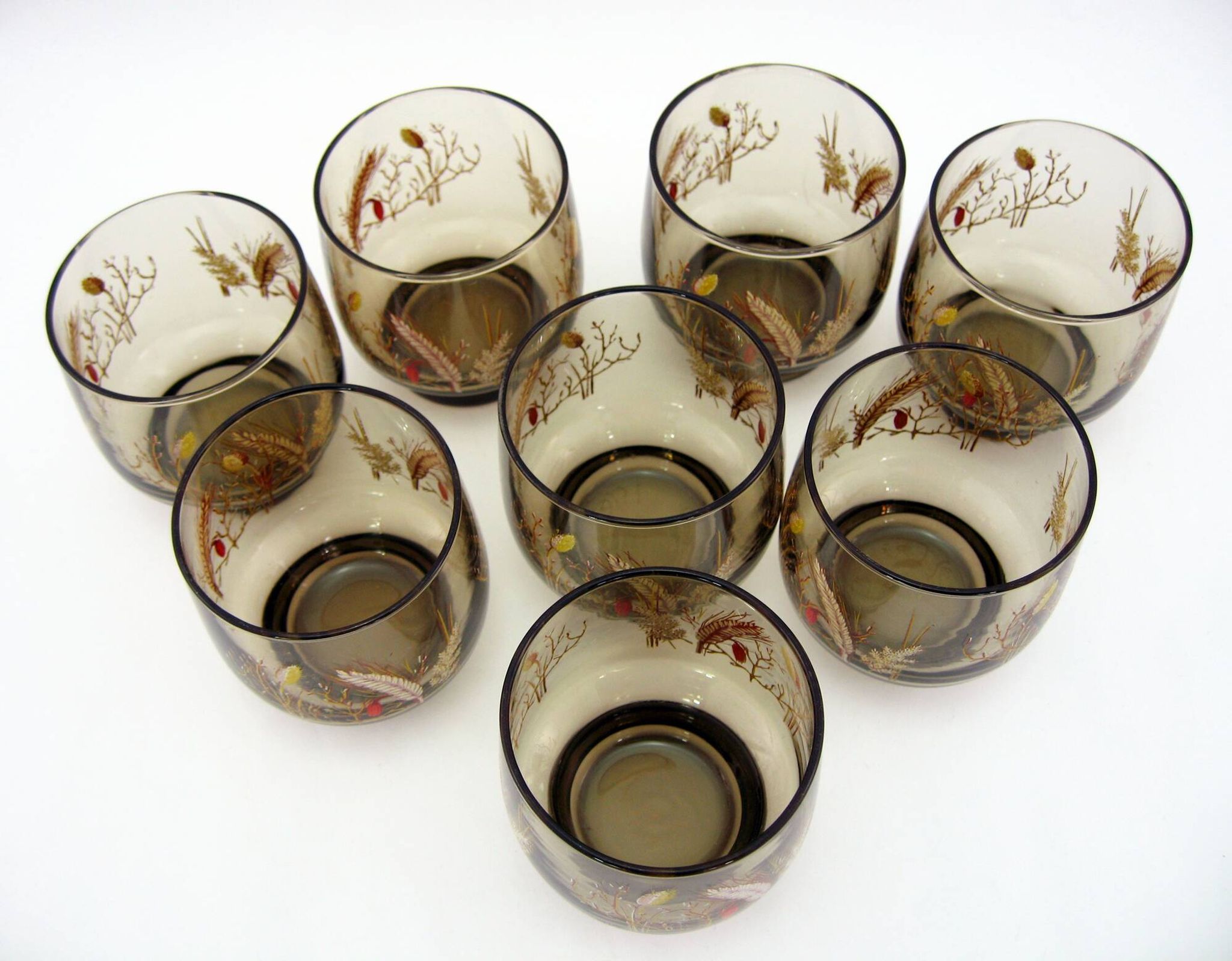 8 smoked glass goblets - Tivoli Luminarc Arcoroc France - vintage 70s