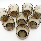 8 smoked glass goblets - Tivoli Luminarc Arcoroc France - vintage 70s