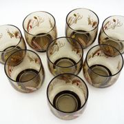 8 smoked glass goblets - Tivoli Luminarc Arcoroc France - vintage 70s