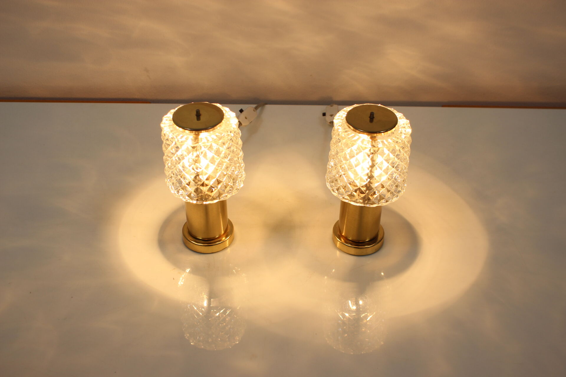 Midcentury Gold Table Lamps, Kamenický Šenov, Preciosa, 1970s