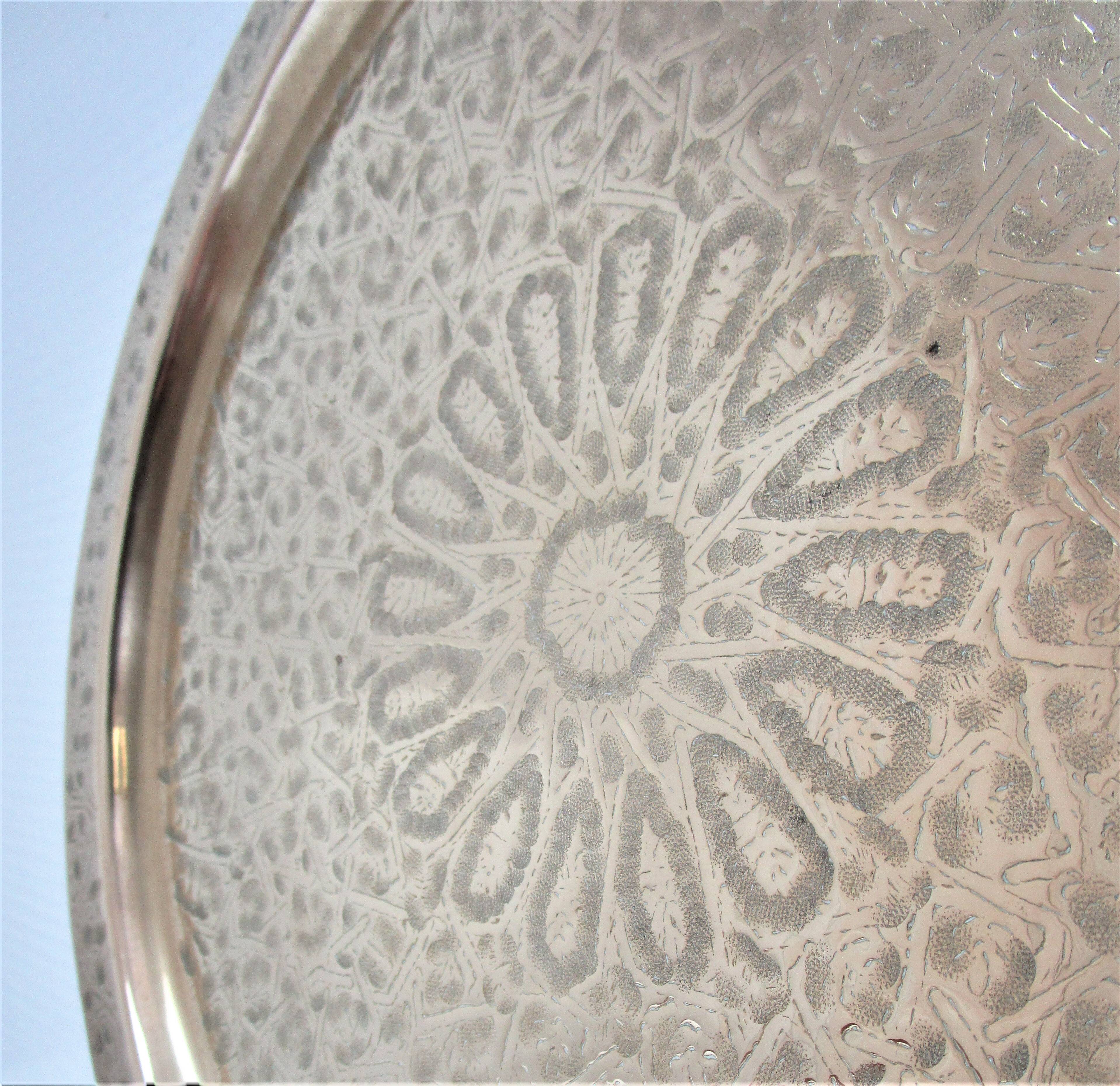 Solid brass tray signed oriental vintage