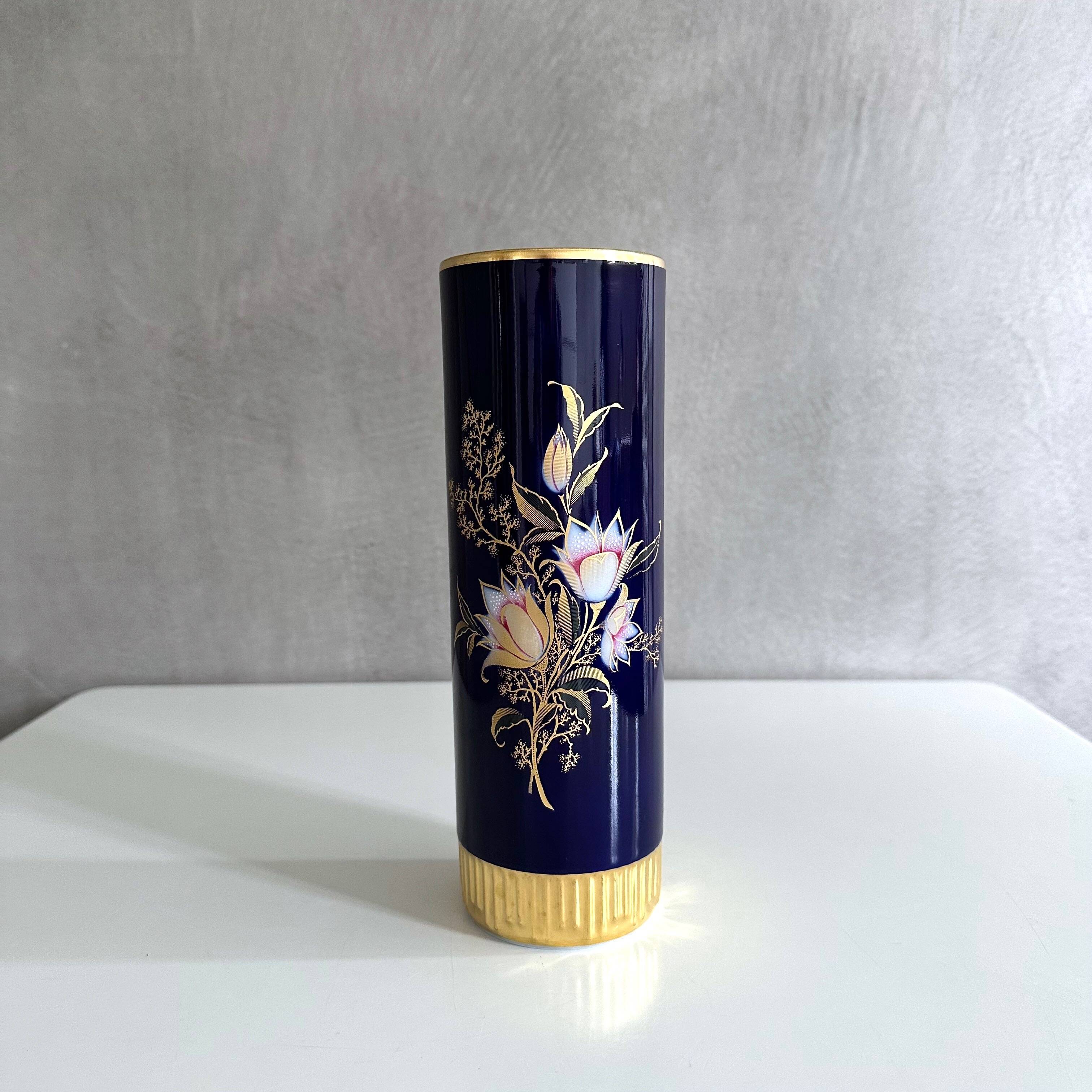 Cobalt blue vases collection, mid-century porcelain vases, vintage interior