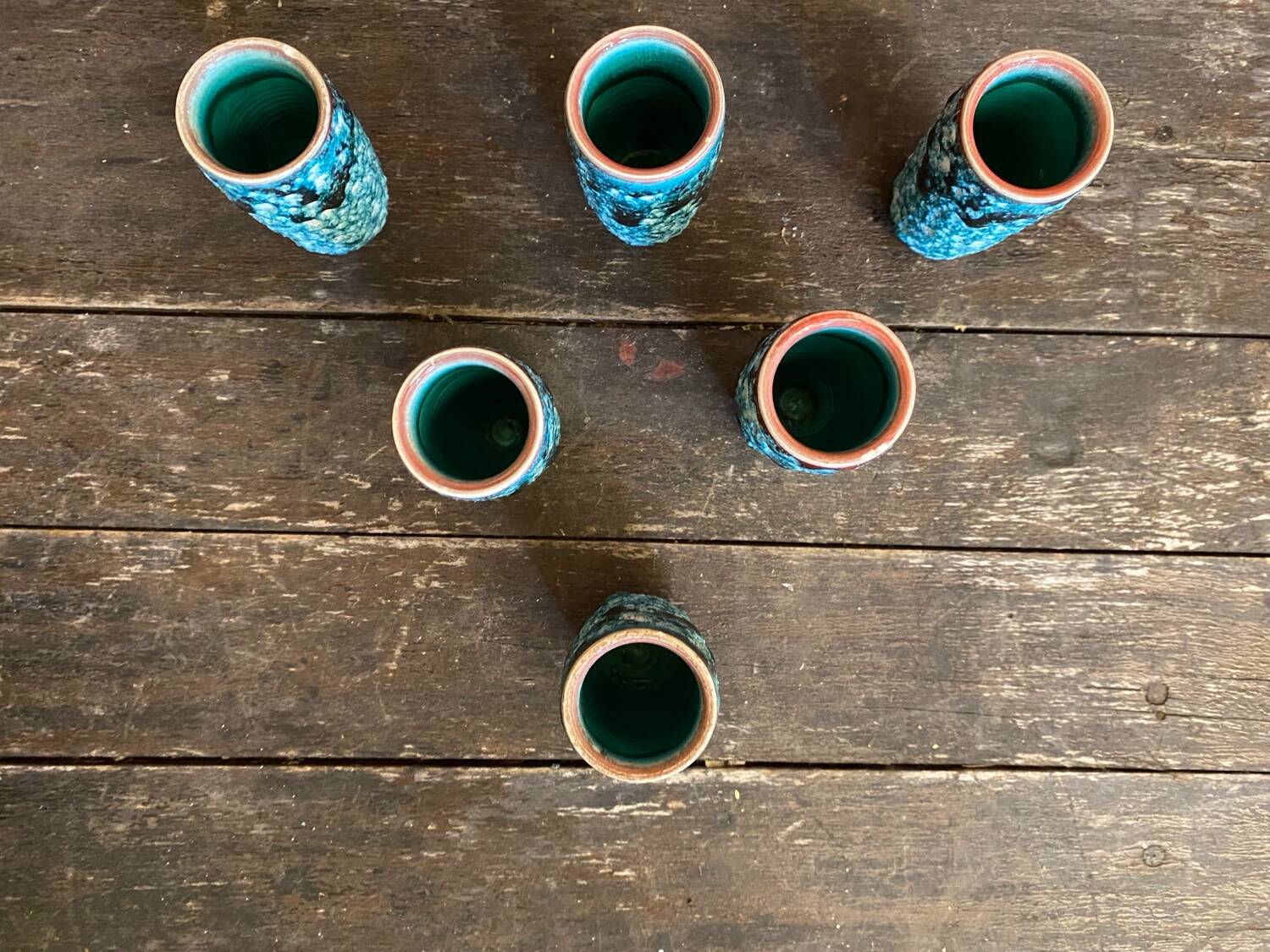 Set of 6 antique cyclops liqueur glasses by charles cart, fat lava ceramic