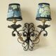 Antique black and gold metal wall lamp - 18th century style foliage lampshade